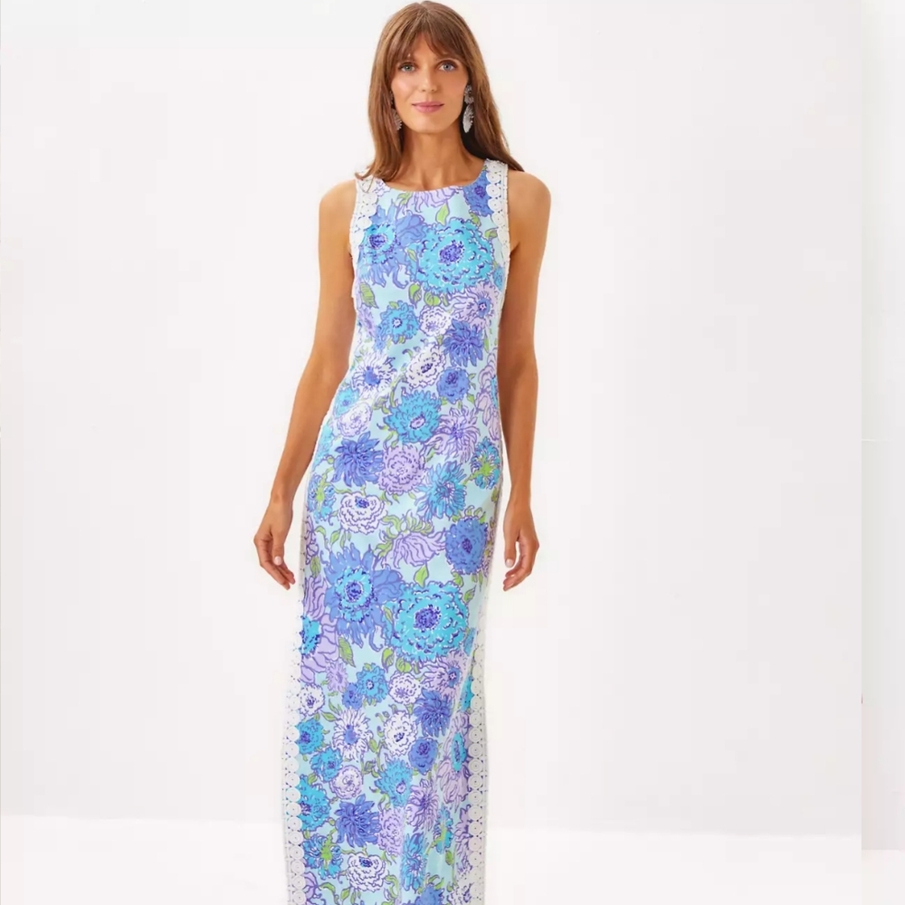 Floral Blue and Purple Maxi Dress